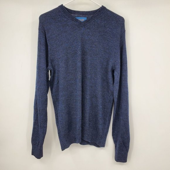 Fairlane 100% Merino Wool Navy Blue Men's V Neck Pullover Sweater Medium - Picture 1 of 10
